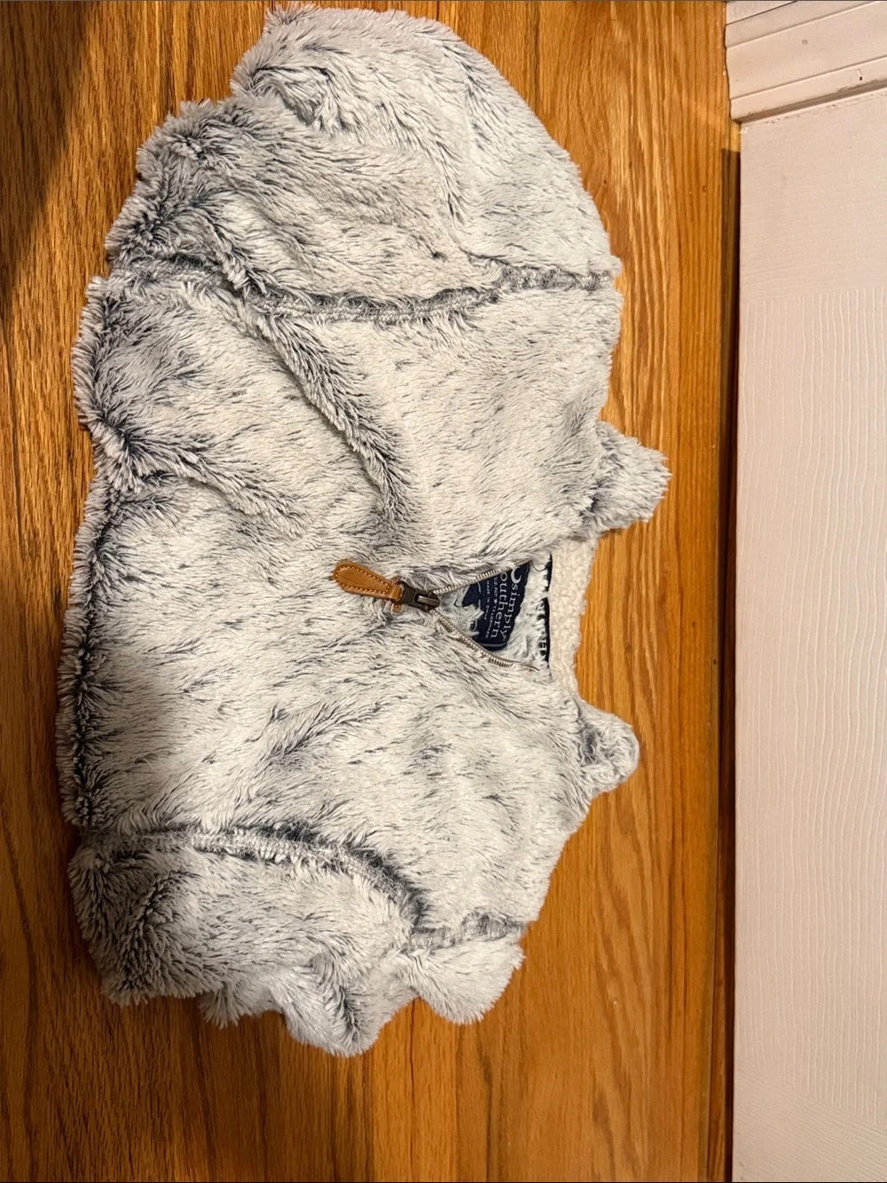 Simply Southern Plush Half-Zip Teddy Jacket in Light Gray